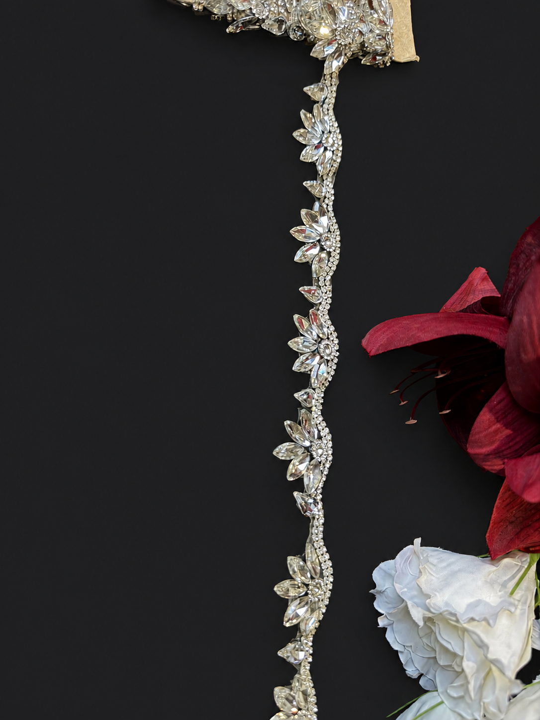 Iron On Floral Crystal Rhinestone Trim – Marquise Diamante Bridal Lace Applique Border for Wedding Dress, 2cm x 1 Yard