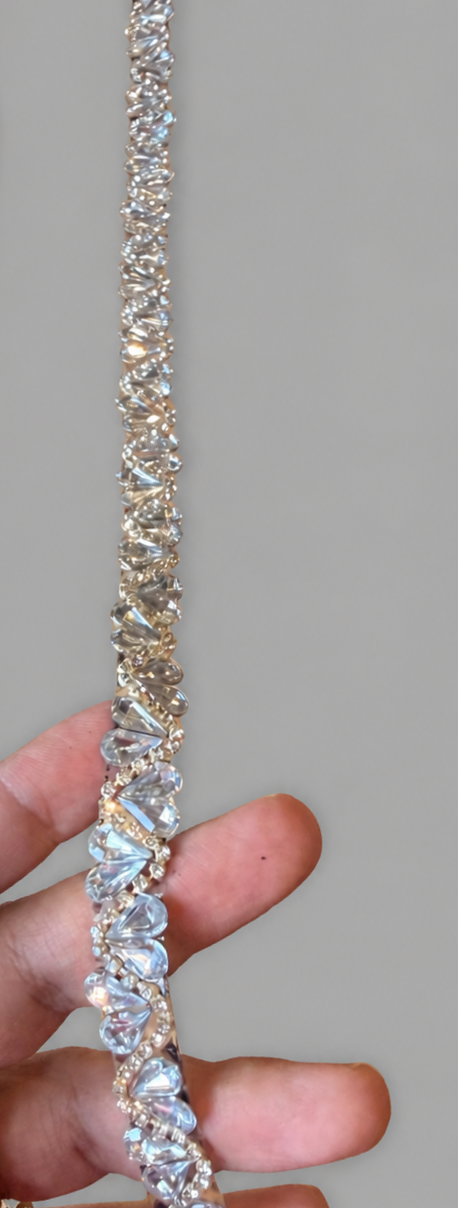 Iron On Crystal Leaf Rhinestone Trim for Bridal Dresses & Sewing – 1 Yard