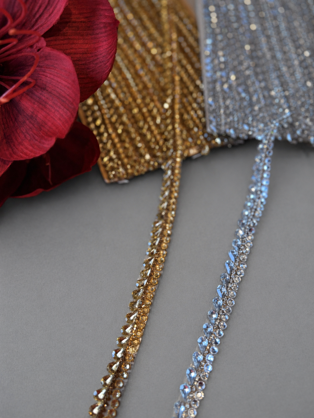 Iron On Teardrop Crystal Rhinestone Trim for Bridal Dresses & Sewing – 1 Yard