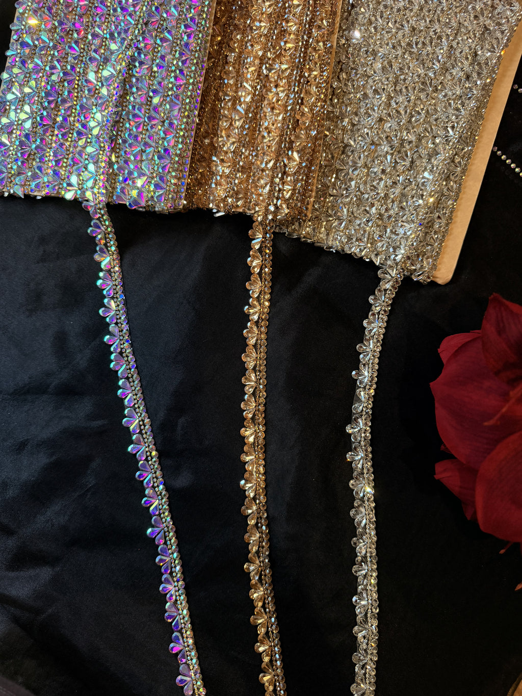 Iron On Crystal Rhinestone Trim – Teardrop Diamante Bridal Lace Applique Border for Wedding Dress, 2cm x 1 Yard