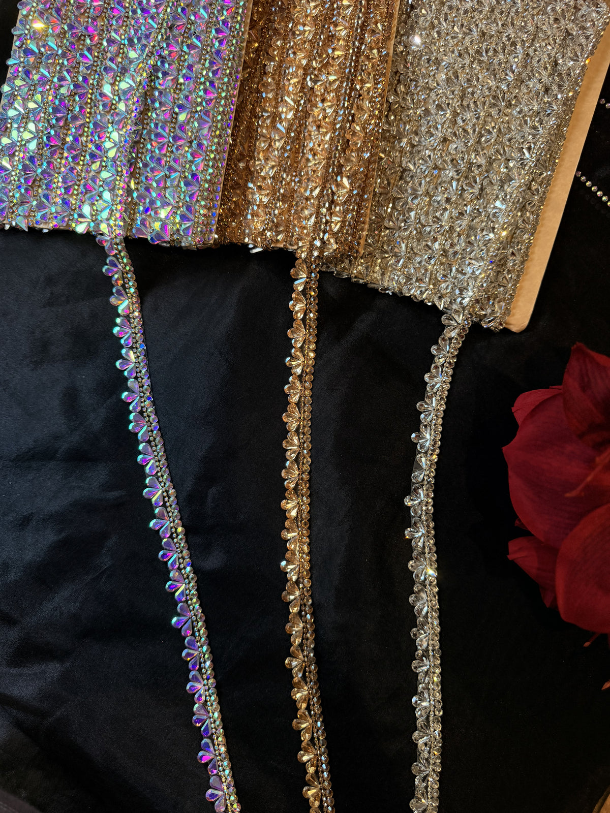 Iron On Crystal Rhinestone Trim – Teardrop Diamante Bridal Lace Applique Border for Wedding Dress, 2cm x 1 Yard