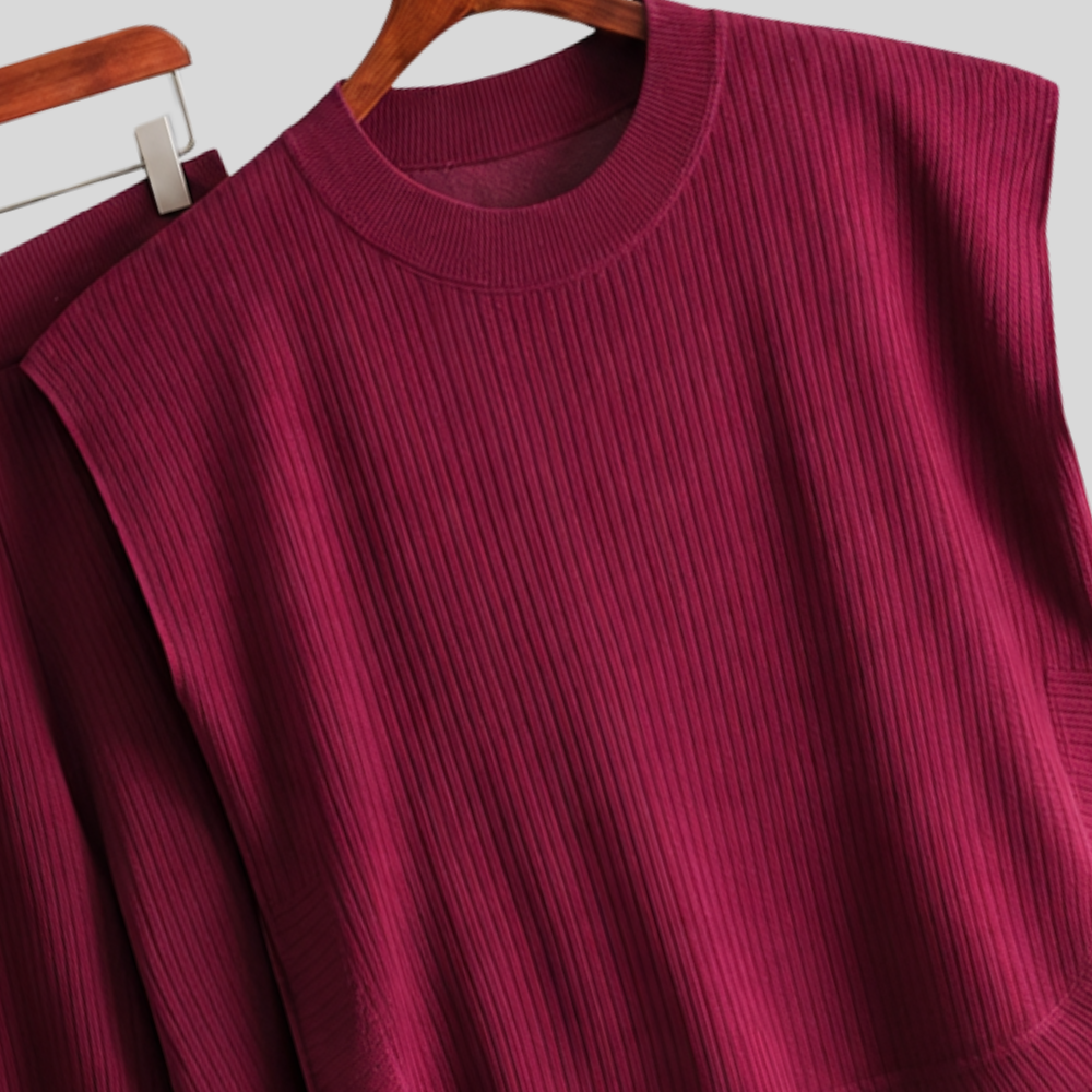 Women’s Knitted 2 Piece Co-Ord Set Relaxed Fit Sleeveless Top & Matching Trousers Ladies Casual Summer Outfit Burgundy & Black
