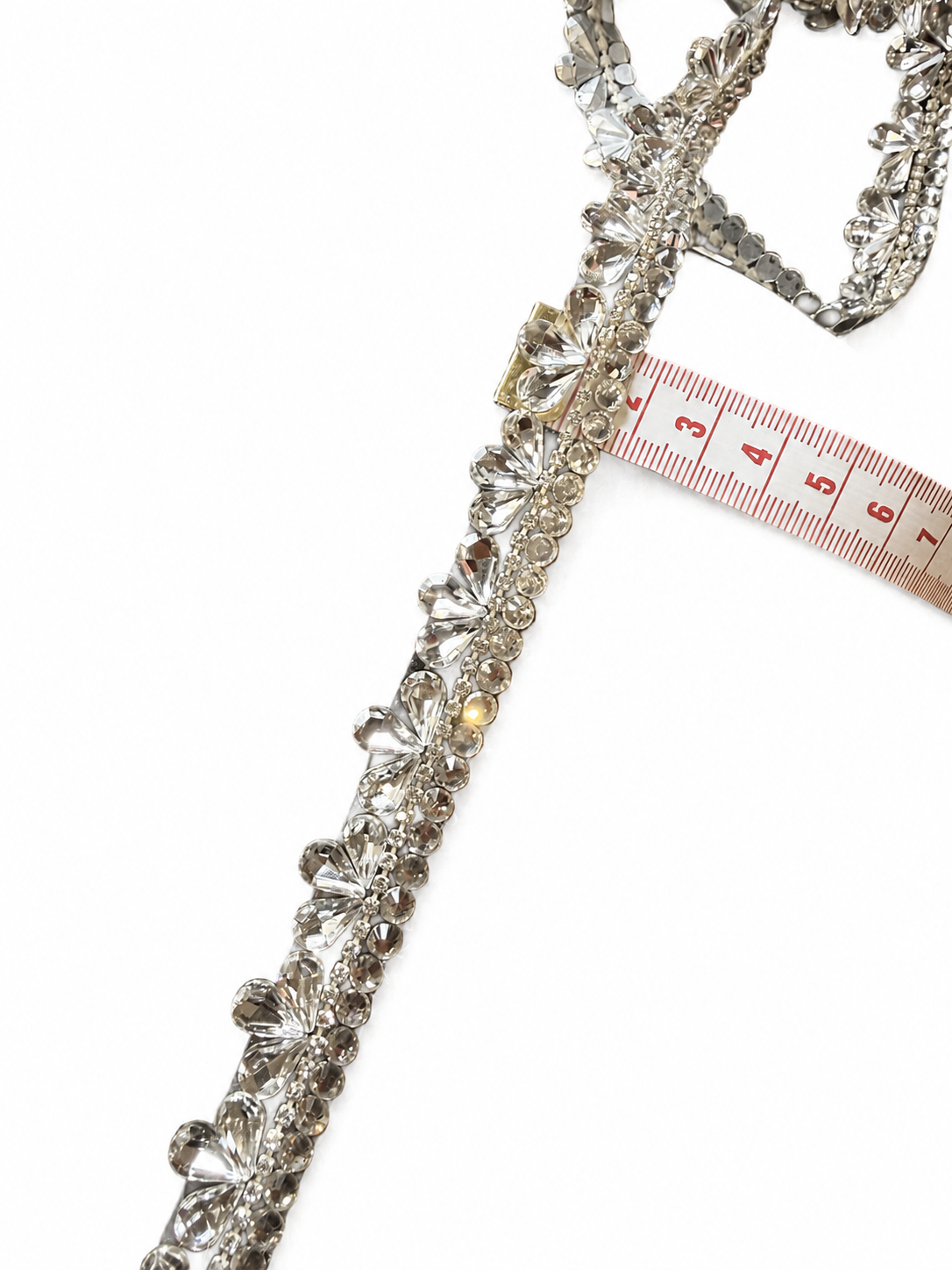 Iron On Crystal Rhinestone Trim – Teardrop Diamante Bridal Lace Applique Border for Wedding Dress, 2cm x 1 Yard