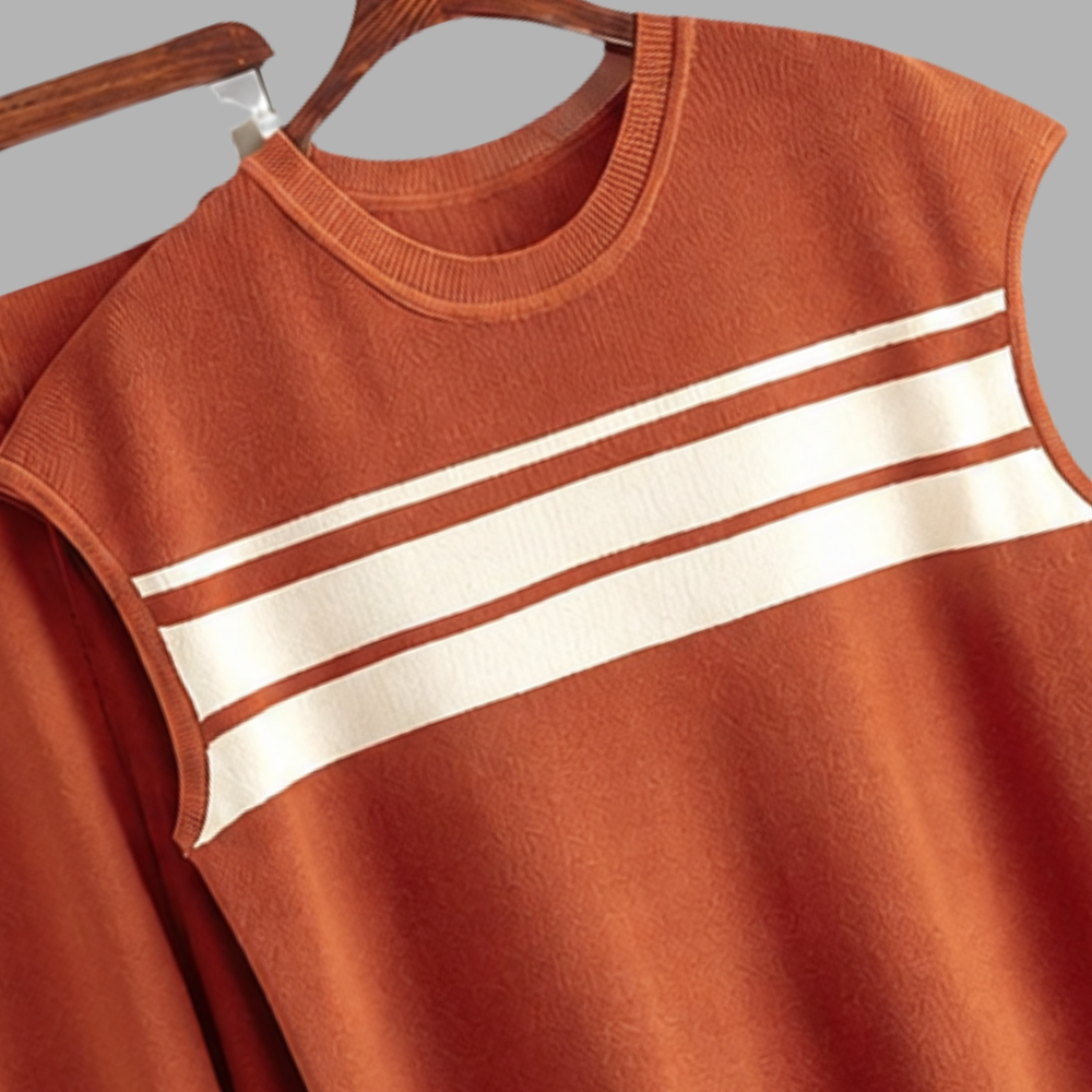Women’s Striped Knitted 2 Piece Co-Ord Set Relaxed Fit Top & Matching Trousers Casual Ladies Summer Outfit Black & Orange