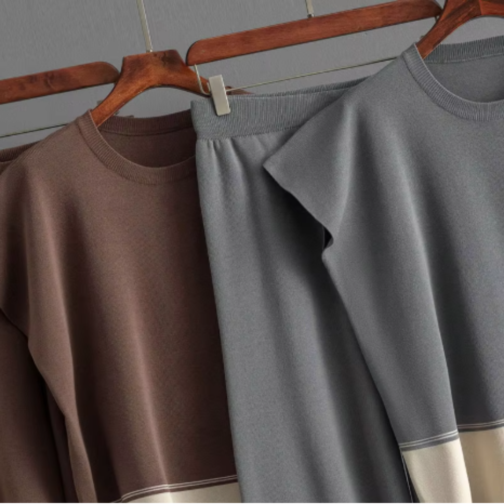 Women’s Knitted 2 Piece Co-Ord Set Colour Block Short Sleeve Crew Neck Top & Loose Fit Trousers Casual Matching Summer Outfit
