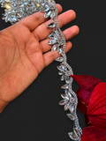 Iron On Floral Crystal Rhinestone Trim – Marquise Diamante Bridal Lace Applique Border for Wedding Dress, 2cm x 1 Yard