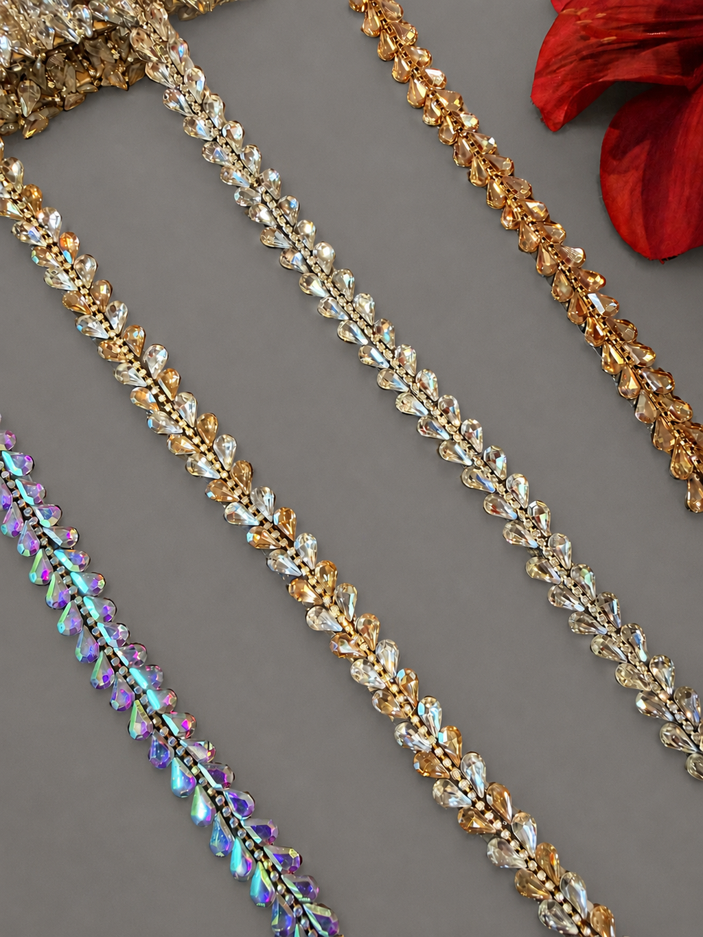 Iron On Crystal Rhinestone Leaf Trim, 1 Yard