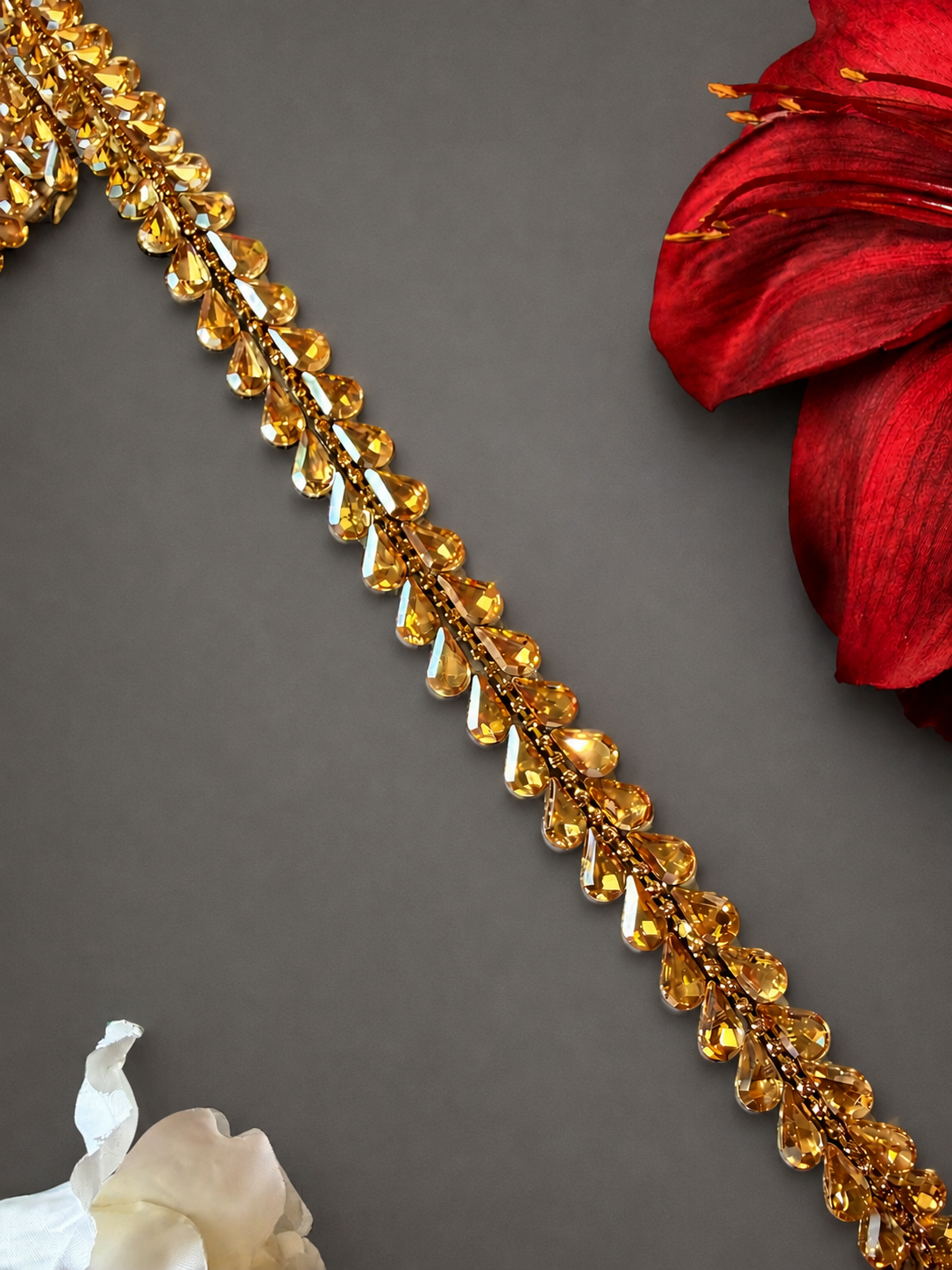 Iron On Crystal Rhinestone Leaf Trim, 1 Yard