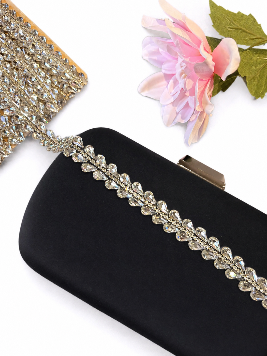 Iron On Crystal Rhinestone Leaf Trim, 1 Yard