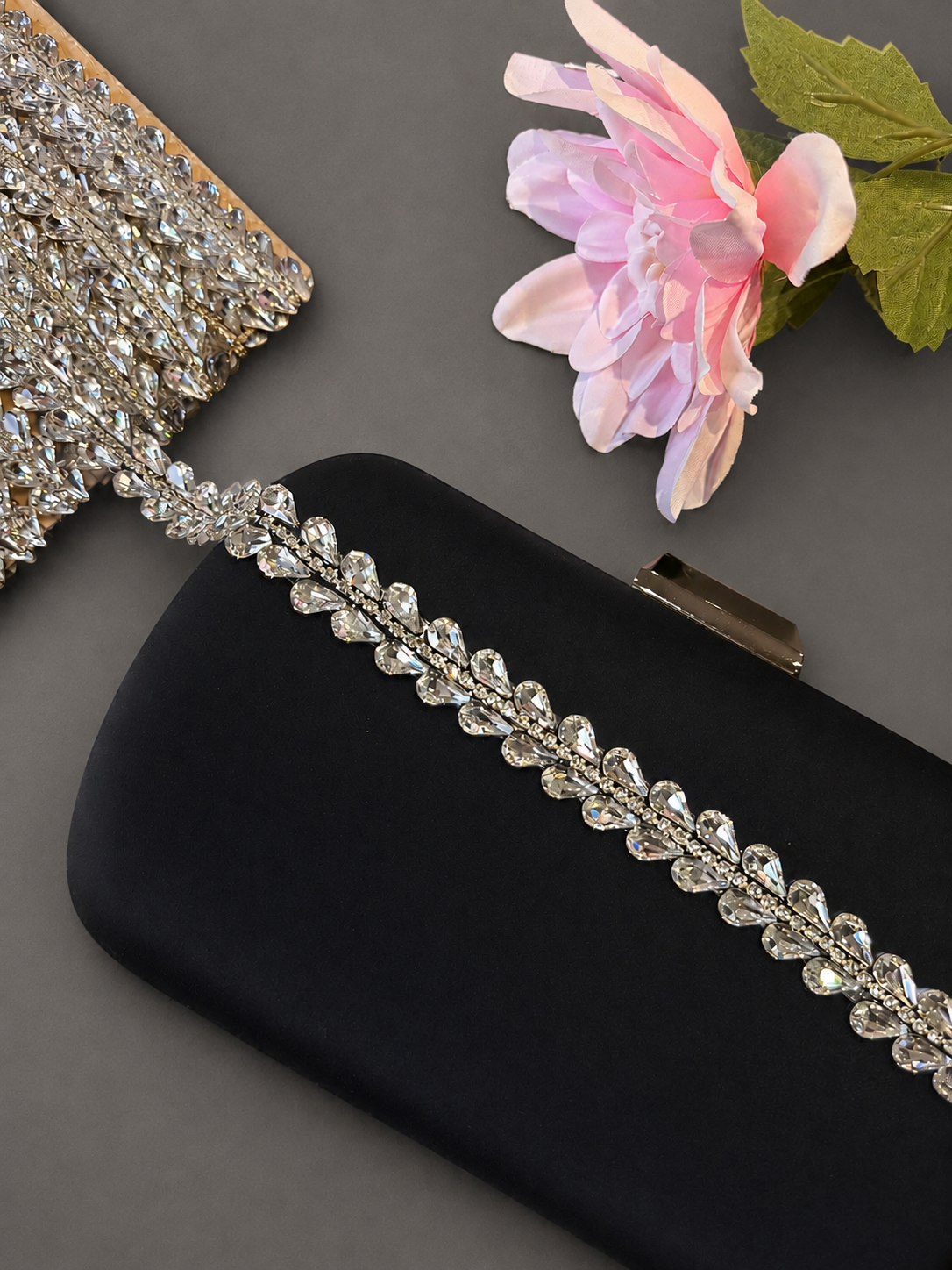 Iron On Crystal Rhinestone Leaf Trim, 1 Yard