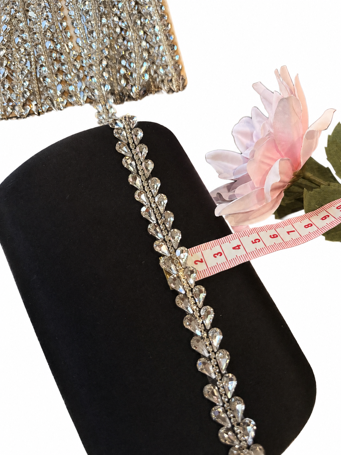Iron On Crystal Rhinestone Leaf Trim, 1 Yard