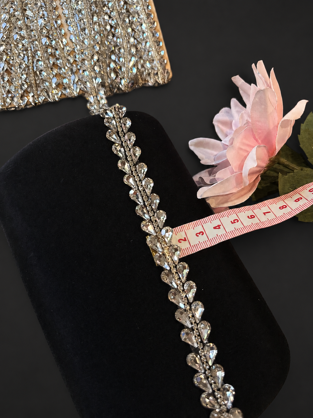 Iron On Crystal Rhinestone Leaf Trim, 1 Yard