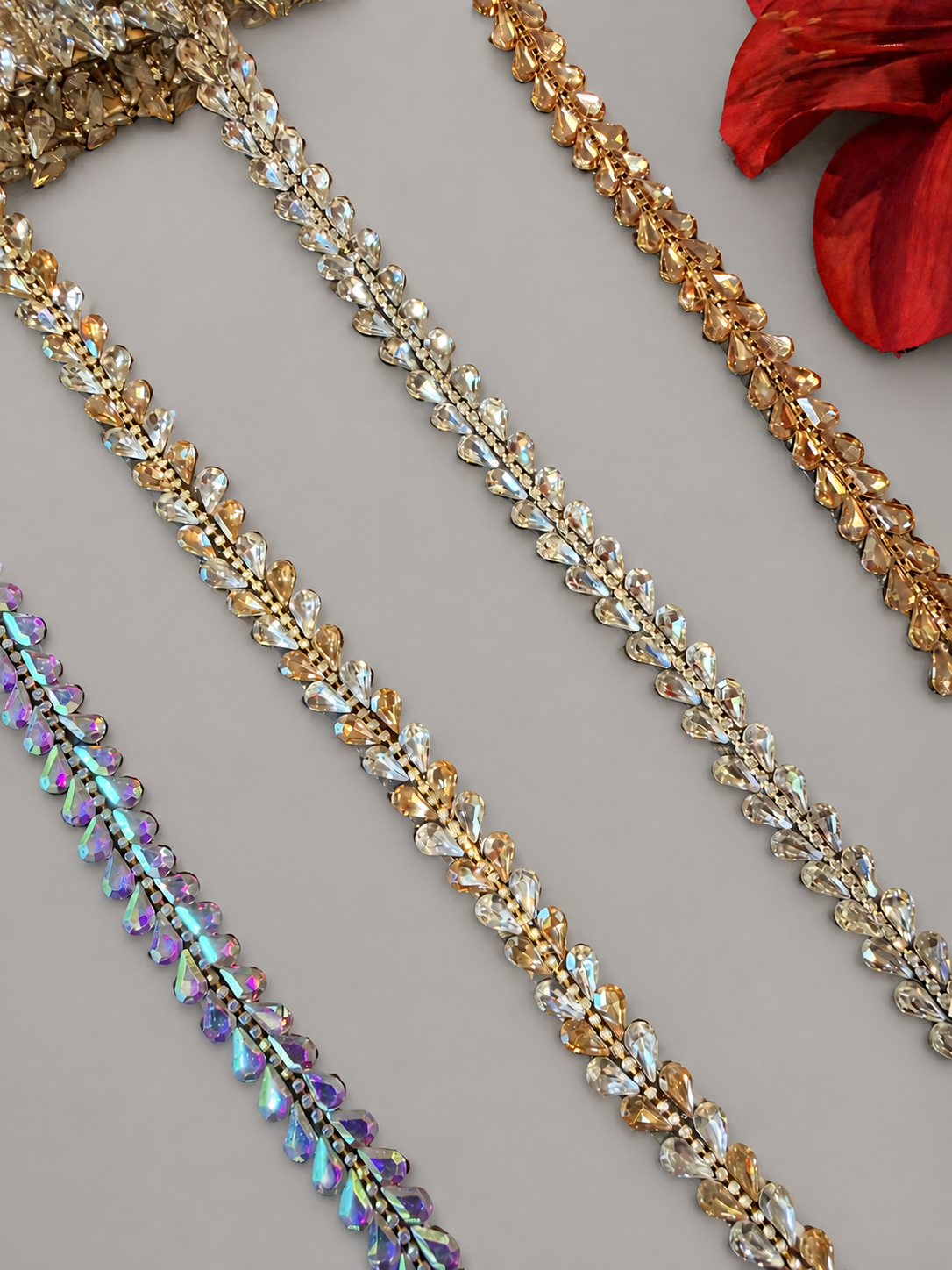 Iron On Crystal Rhinestone Leaf Trim, 1 Yard