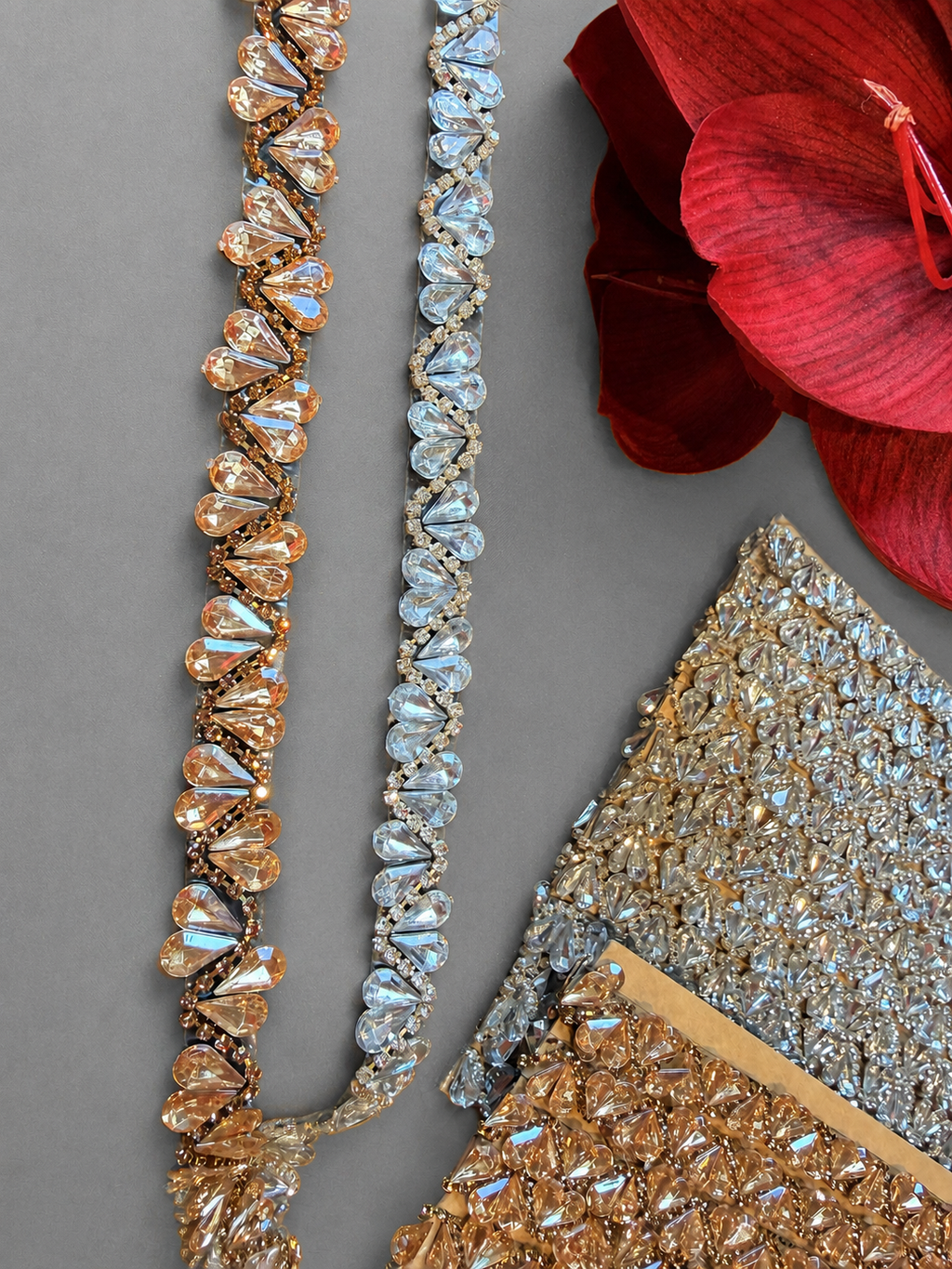 Iron On Crystal Leaf Rhinestone Trim for Bridal Dresses & Sewing – 1 Yard