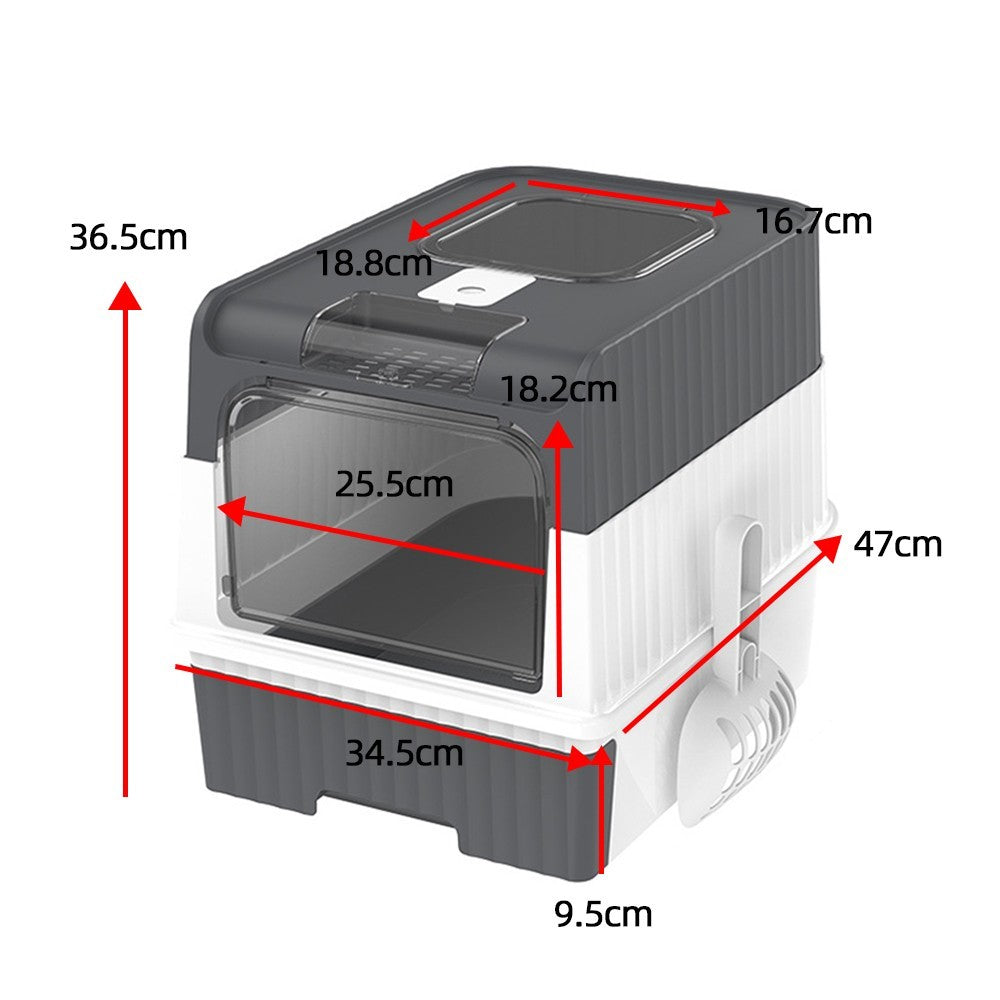 Large Enclosed Cat Litter Box Pull Out Drawer Anti-Splash Toilet Tray Grey UK
