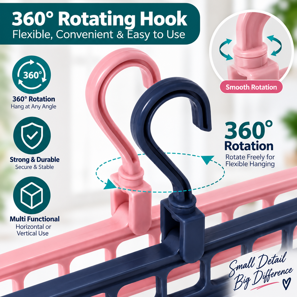 10PCS 9-Hole Space Saving Clothes Hanger Organisers – 360° Rotating Hooks