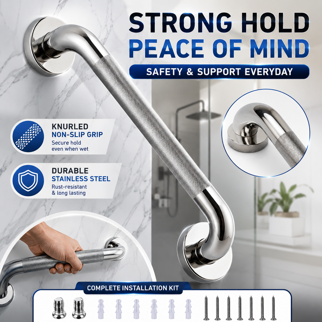 Stainless Steel Bathroom Grab Rail Non Slip Safety Handrail Shower Support Handl
