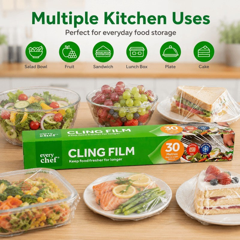 3PCS Cling Film 30m x 30cm Food Wrap Roll Kitchen Microwave Freezer Safe Clear