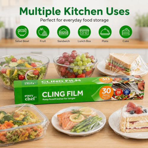 3PCS Cling Film 30m x 30cm Food Wrap Roll Kitchen Microwave Freezer Safe Clear