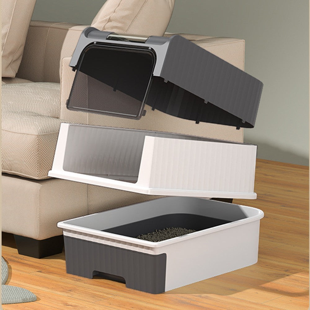 Large Enclosed Cat Litter Box Pull Out Drawer Anti-Splash Toilet Tray Grey UK