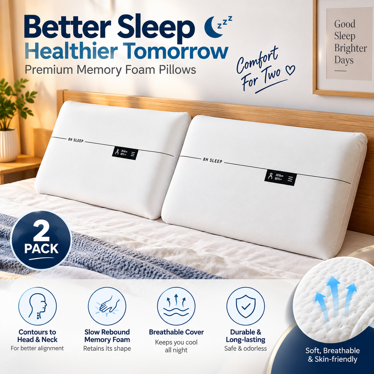 Memory Foam Pillow Neck Support Bed Sleeping Pillow Slow Rebound 70x40.5cm