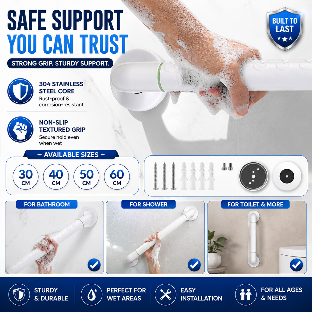 Bathroom Grab Rail Non Slip Shower Safety Handle Stainless Steel Elderly Disable