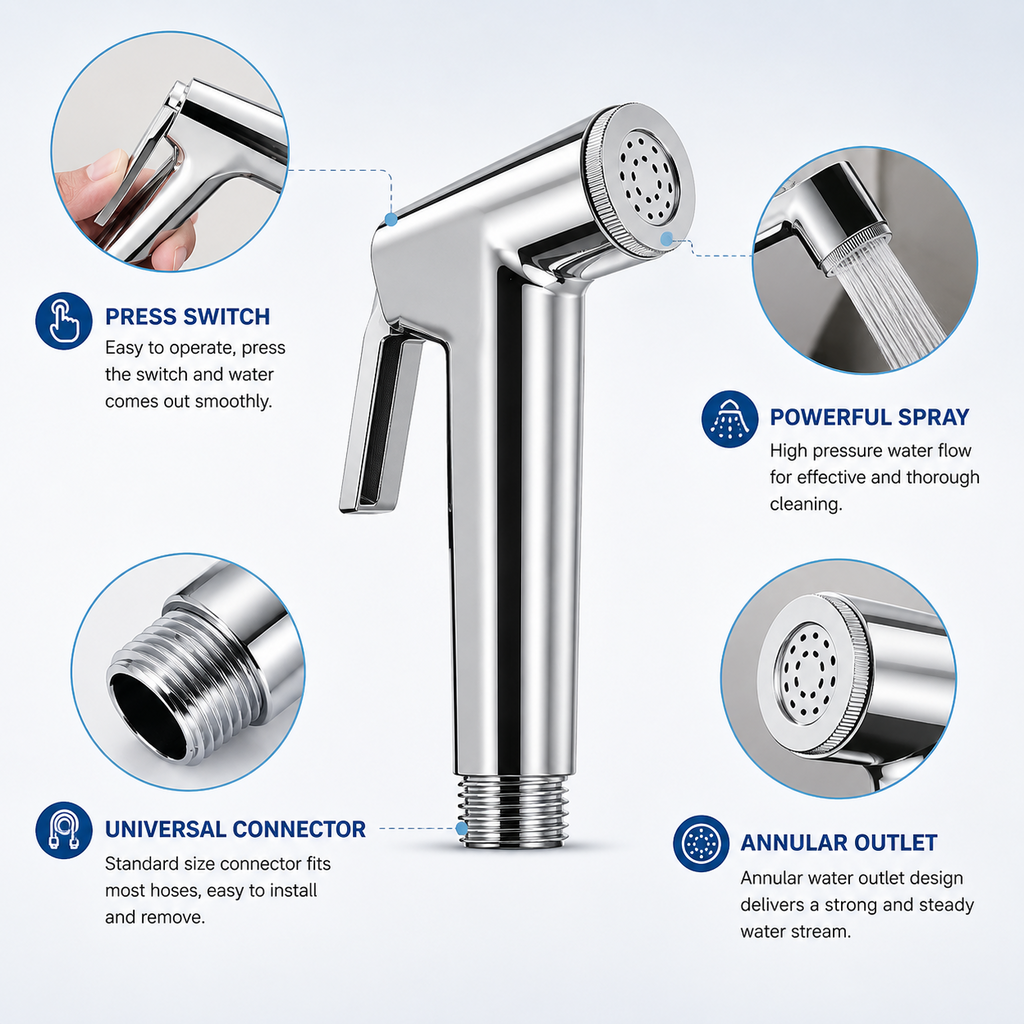 Muslim Shower Bidet Spray Shattaf Toilet Hose Hygienic Set Chrome UK