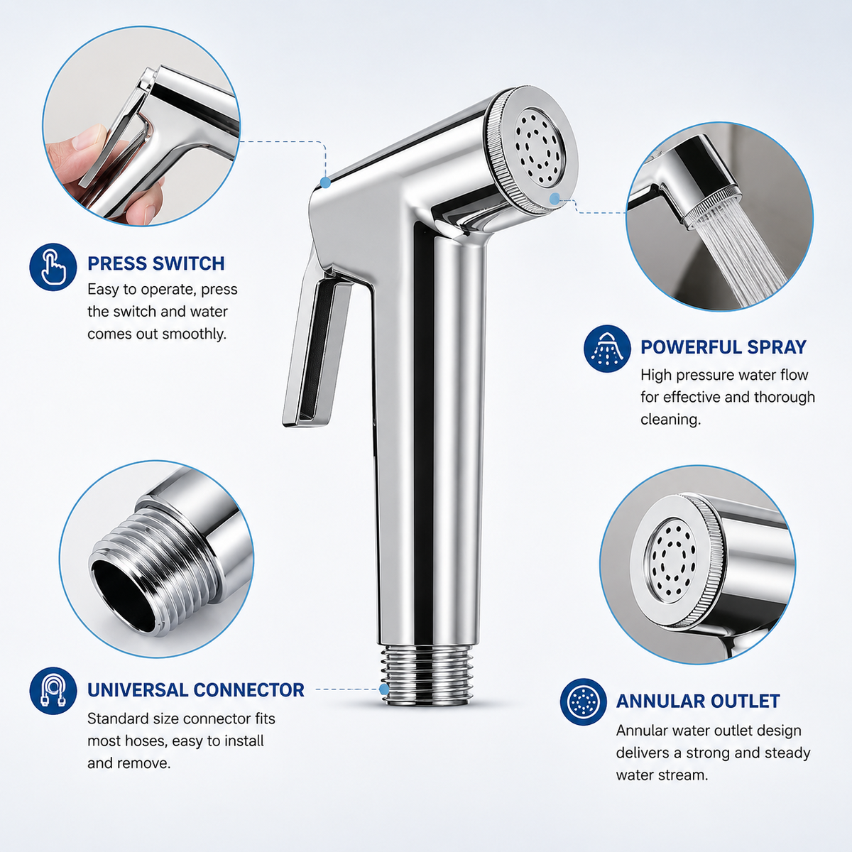 Muslim Shower Bidet Spray Shattaf Toilet Hose Hygienic Set Chrome UK
