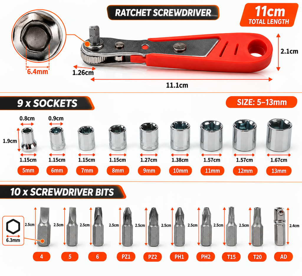 Right Angle Magnetic Screwdriver Mini Ratchet Wrench High Torque Bits Socket Set