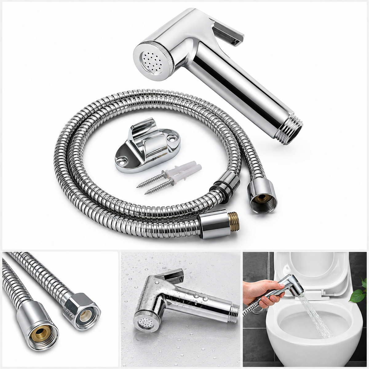 Muslim Shower Bidet Spray Shattaf Toilet Hose Hygienic Set Chrome UK