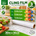 3PCS Cling Film 30m x 30cm Food Wrap Roll Kitchen Microwave Freezer Safe Clear