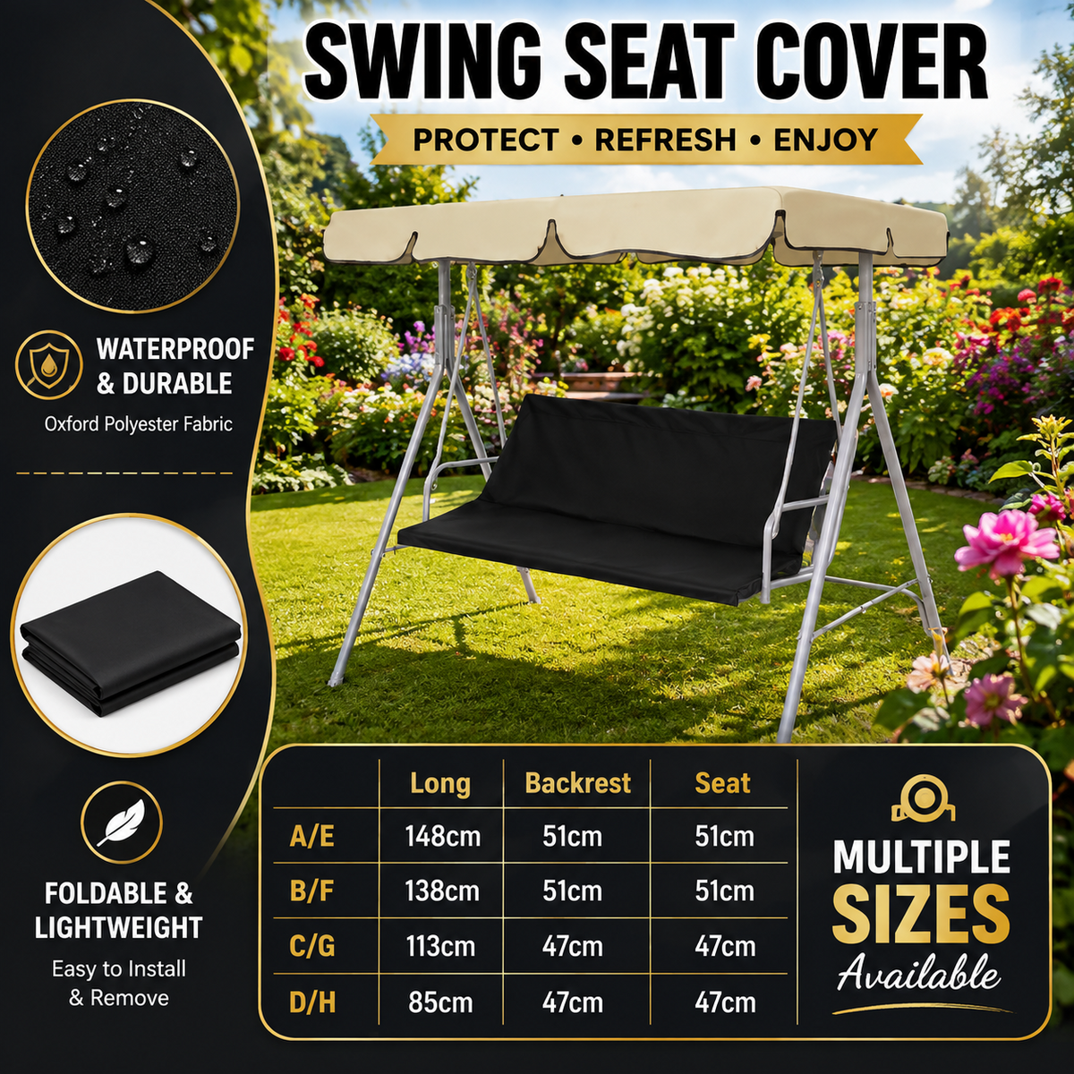 Replacement Part For Swing Seat Cover Garden Swinging Bench Waterproof Cover