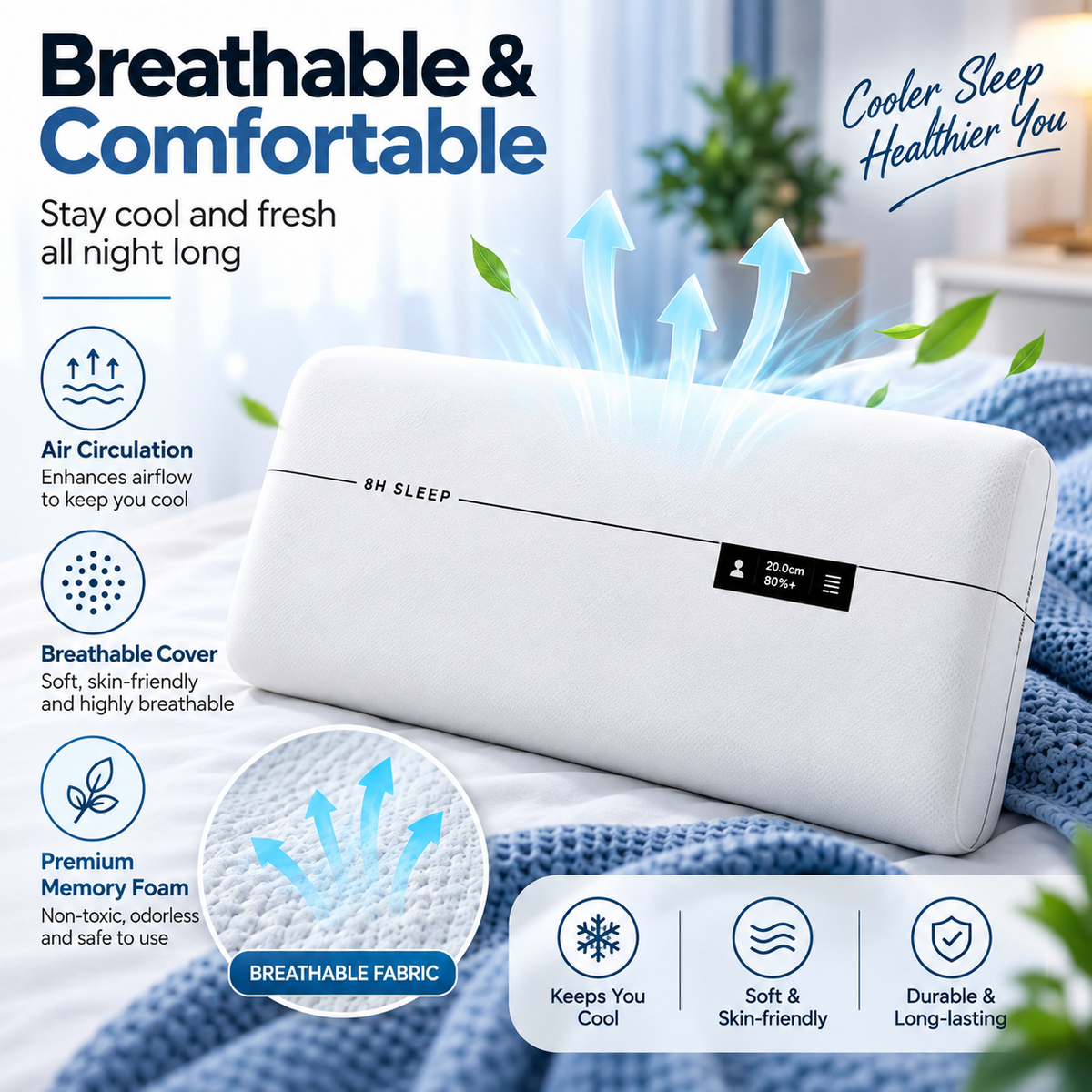 Memory Foam Pillow Neck Support Bed Sleeping Pillow Slow Rebound 70x40.5cm