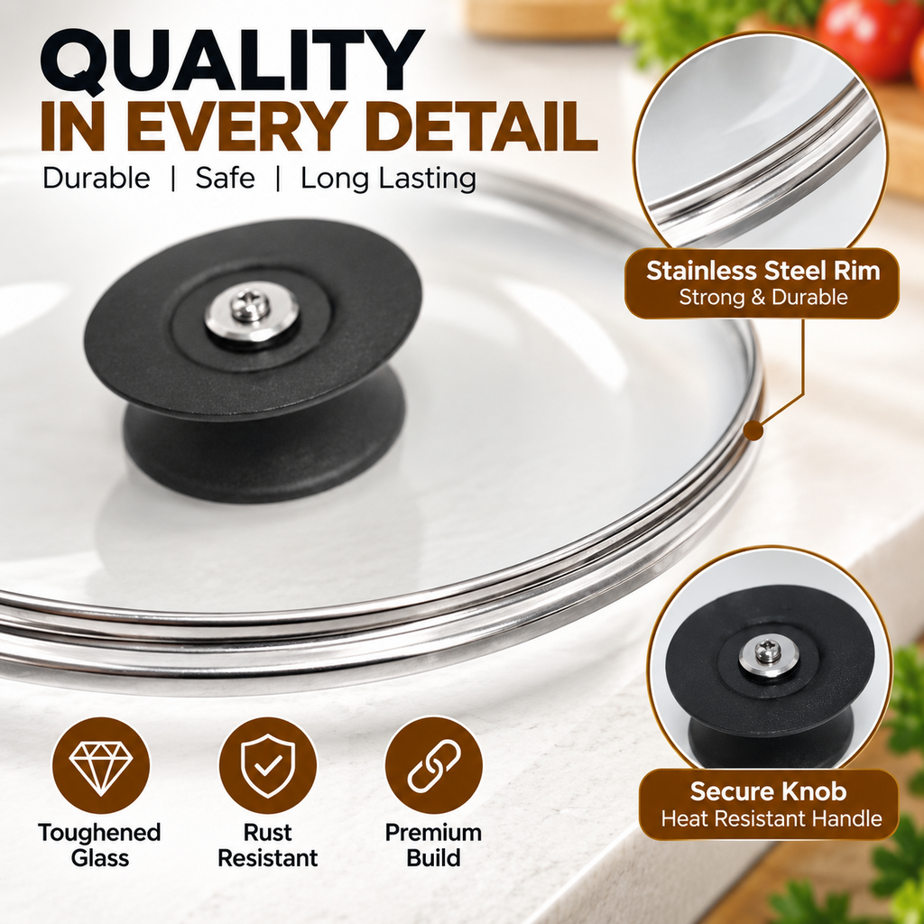 Glass Pan Lid Replacement Tempered Glass Saucepan Frying Pan Pot Cover with Knob