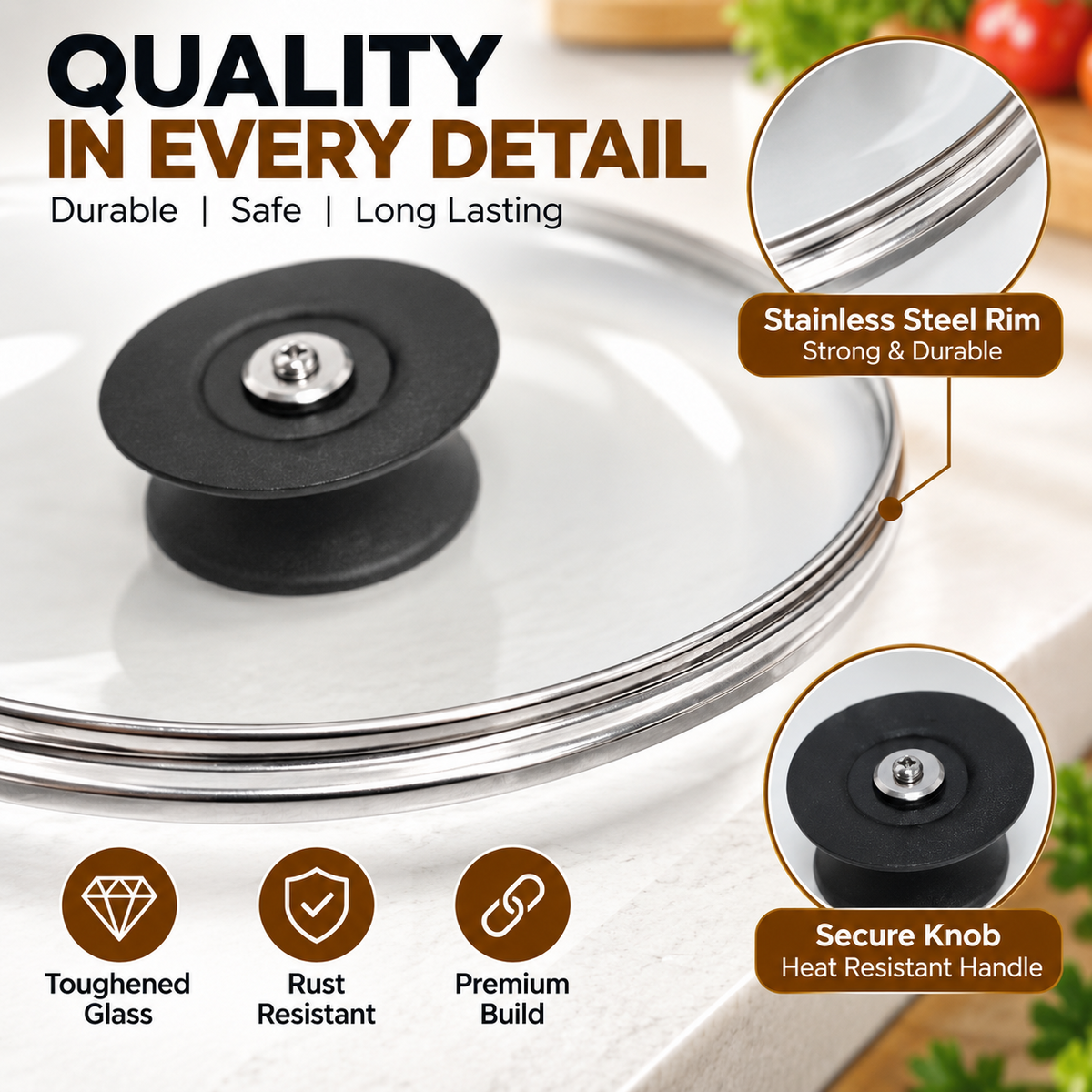 Glass Pan Lid Replacement Tempered Glass Saucepan Frying Pan Pot Cover with Knob