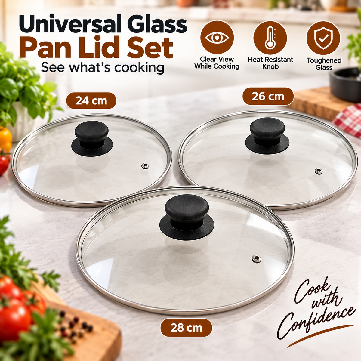 Glass Pan Lid Replacement Tempered Glass Saucepan Frying Pan Pot Cover with Knob