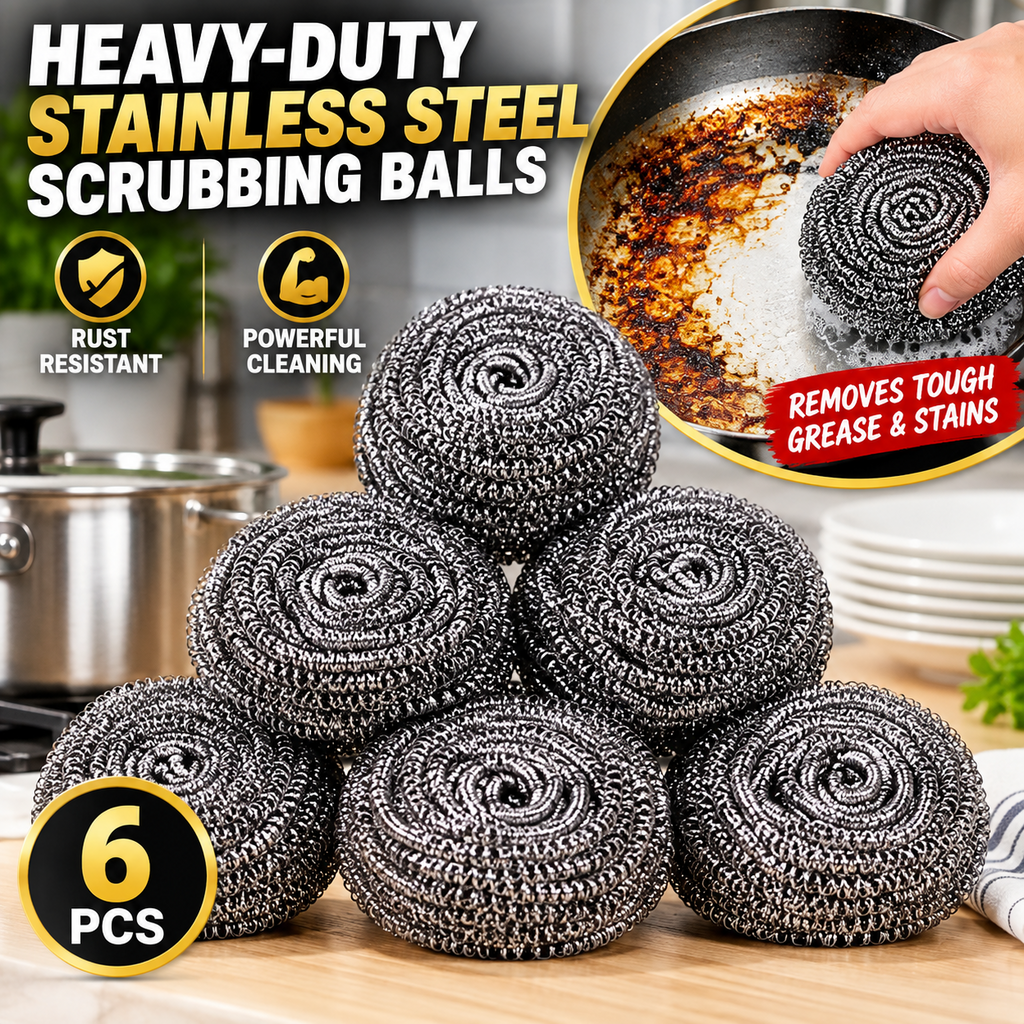 6PCS Stainless Steel Scourers Heavy Duty Scrubbing Balls Kitchen Pots Pan BBQ