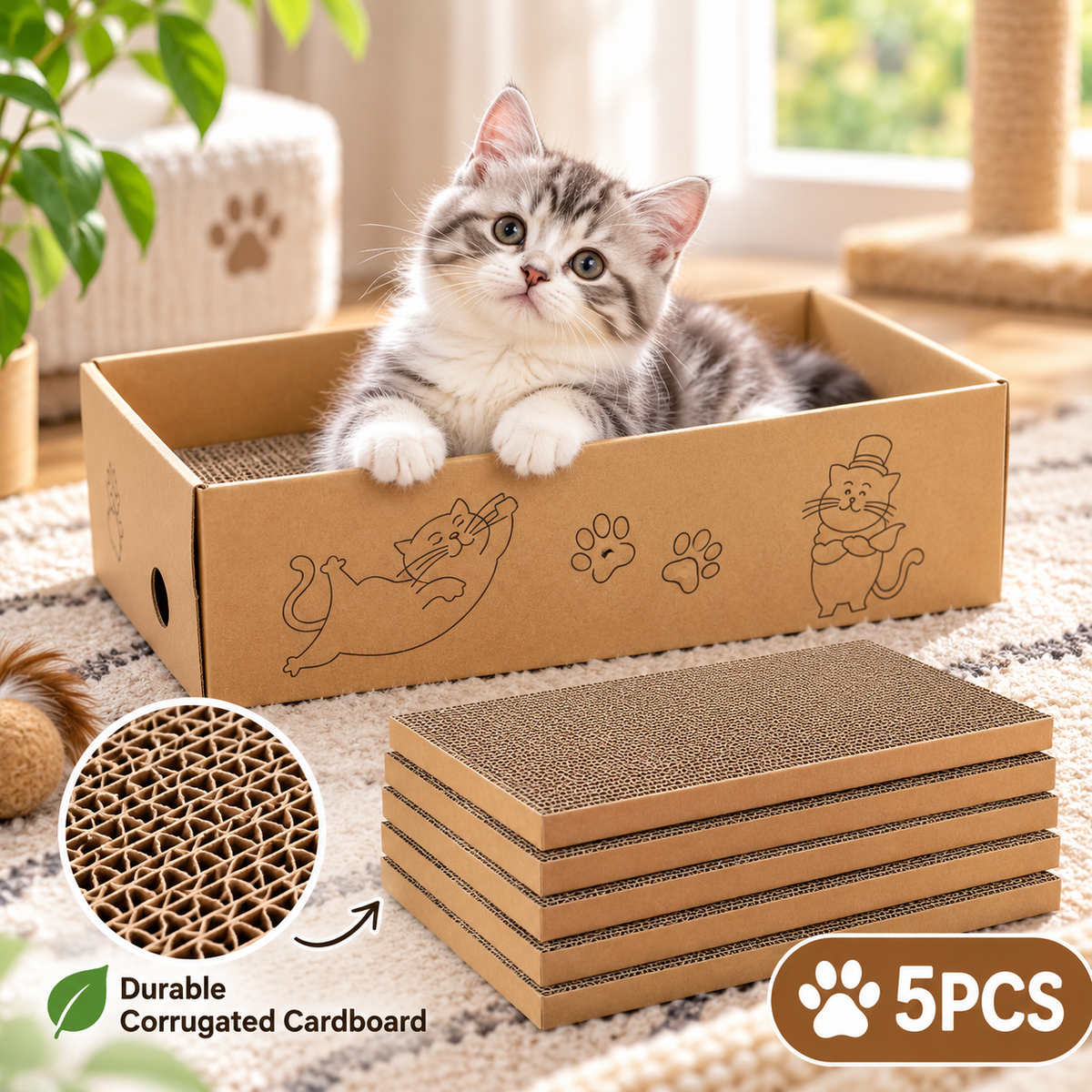 5X Cat Scratcher Scratching Board Pad Corrugated Cardboard Kitten Bed Indoor