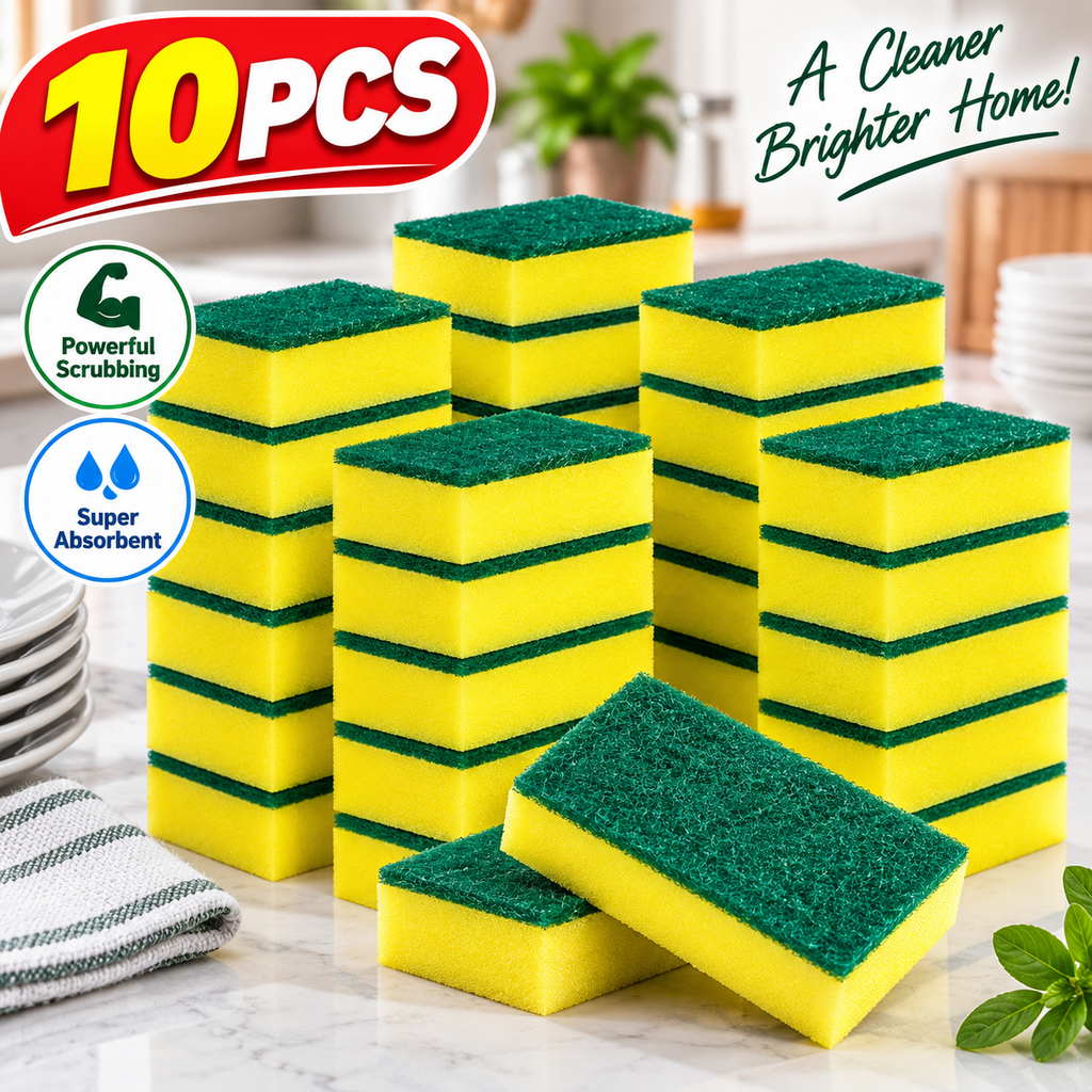 10PCS Kitchen Cleaning Sponges Heavy Duty Scouring Pads Dish Washing Scrubbers