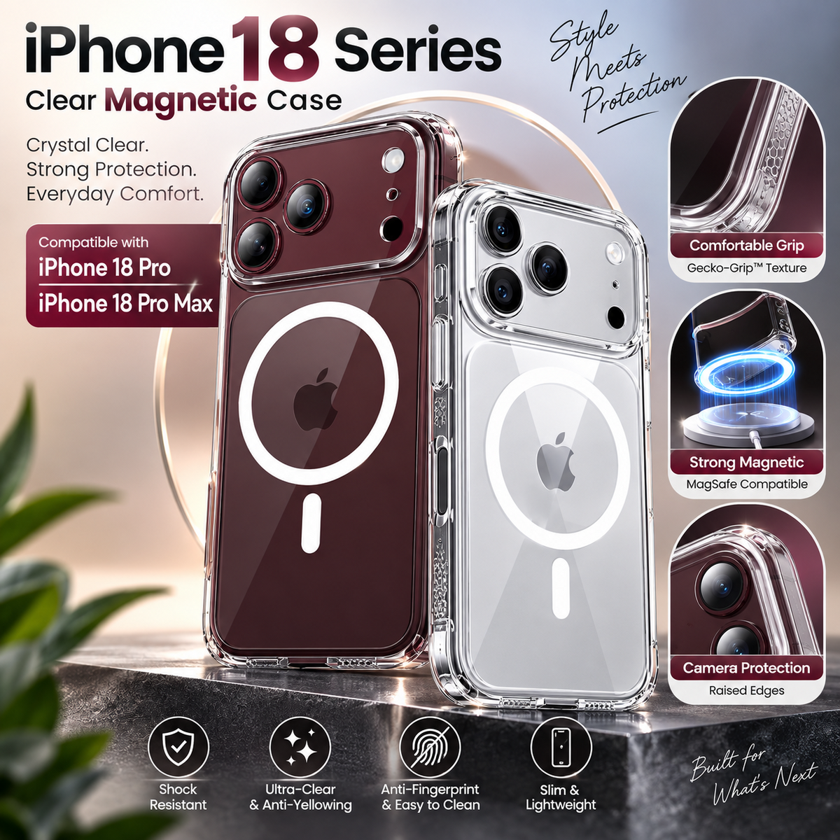 For iPhone 18 Pro / 18 Pro Max Clear Magnetic Case MagSafe Shockproof Cover