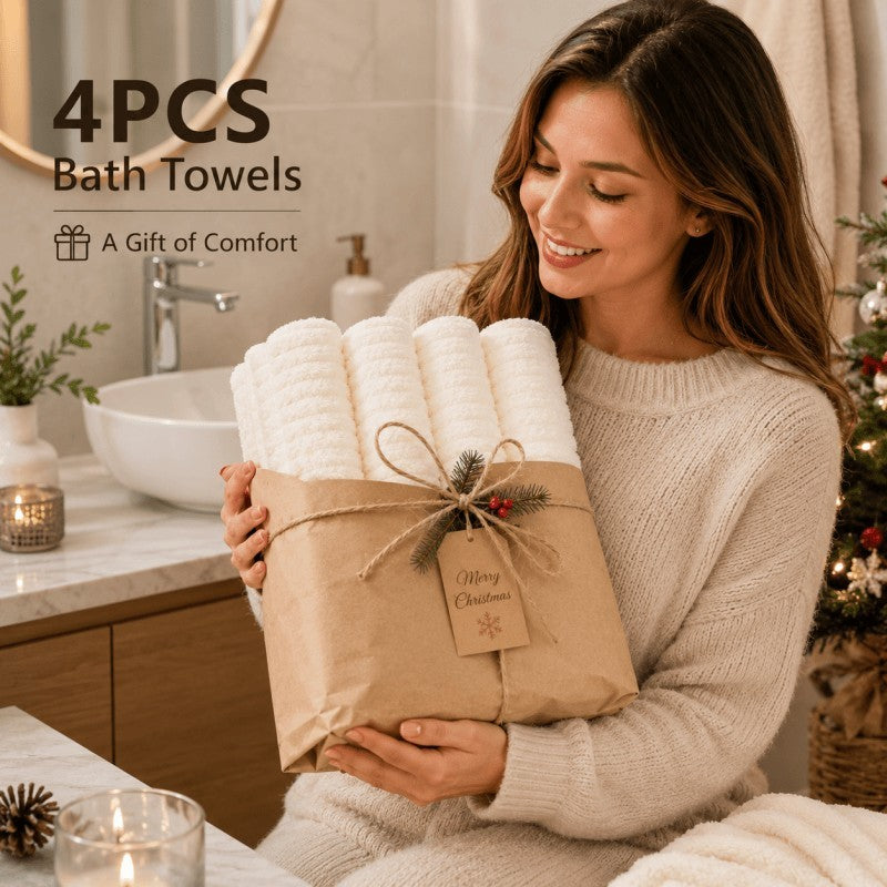 4PCS Bath Towels Soft Coral Fleece Absorbent Quick Dry White Towels