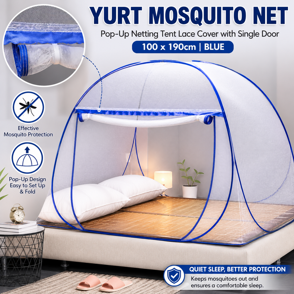 Pop Up Mosquito Net Bed Tent Foldable Single Door 100x190cm Blue