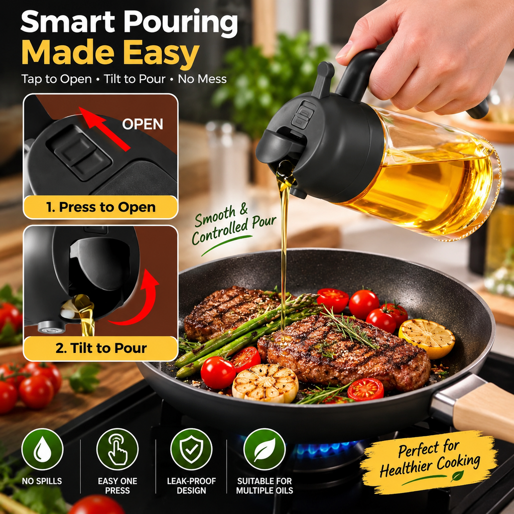 2 in 1 Oil Sprayer & Dispenser Glass Spray Pour Bottle for Cooking Kitchen