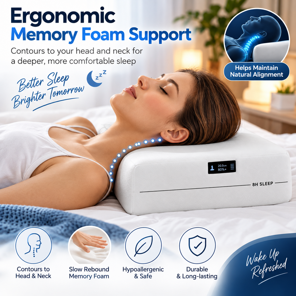 Memory Foam Pillow Neck Support Bed Sleeping Pillow Slow Rebound 70x40.5cm