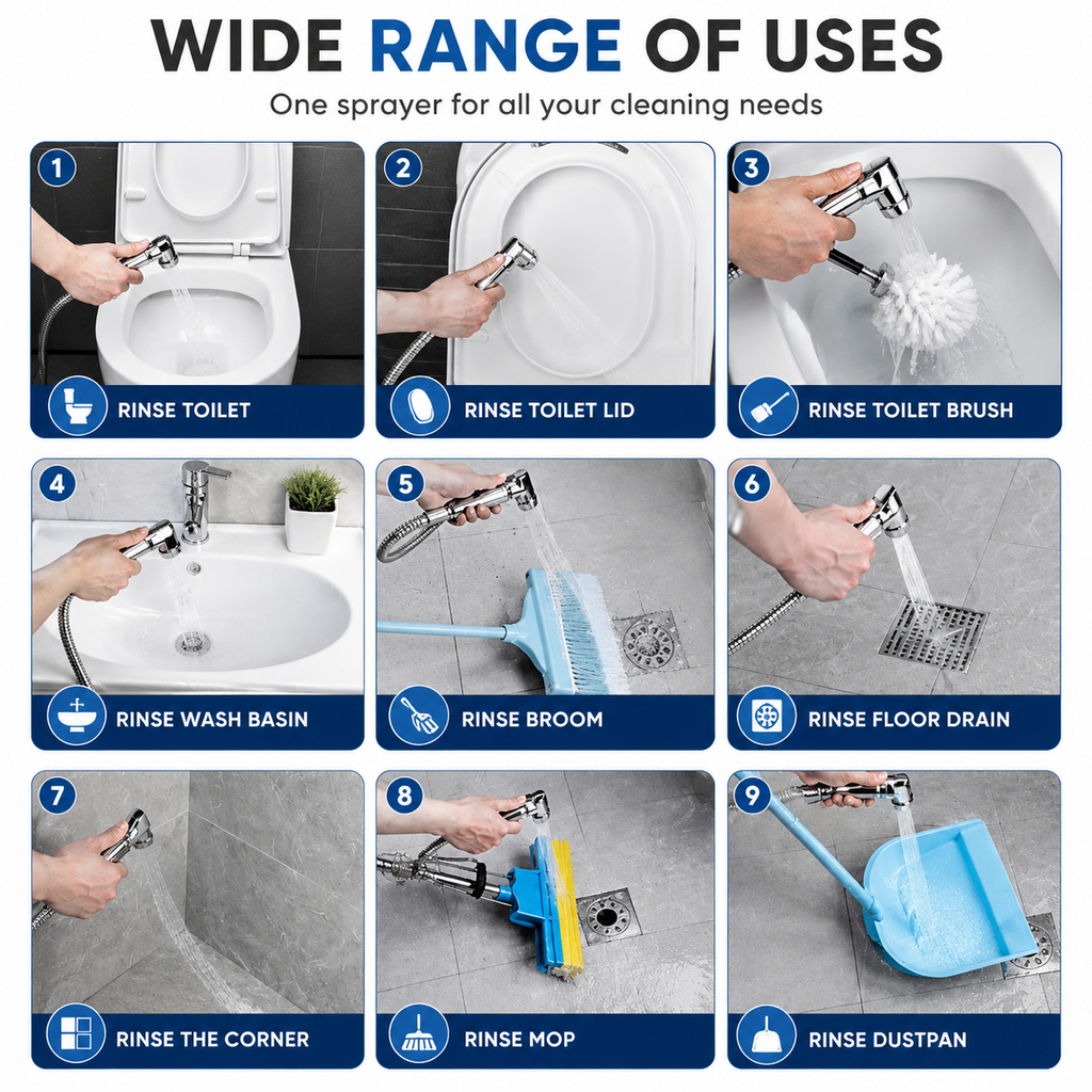 Muslim Shower Bidet Spray Shattaf Toilet Hose Hygienic Set Chrome UK