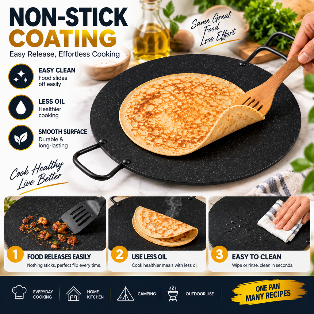 40CM Non Stick Tawa Griddle Pan Double Handle Roti Chapati Pancake Cooking Plate