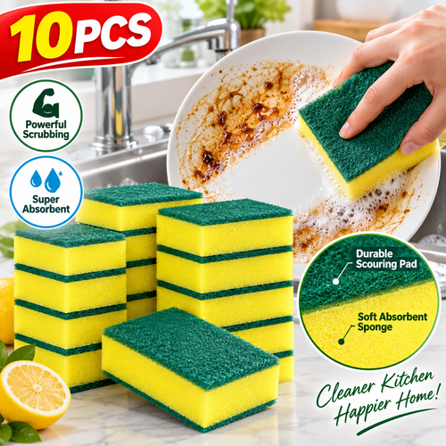 10PCS Kitchen Cleaning Sponges Heavy Duty Scouring Pads Dish Washing Scrubbers
