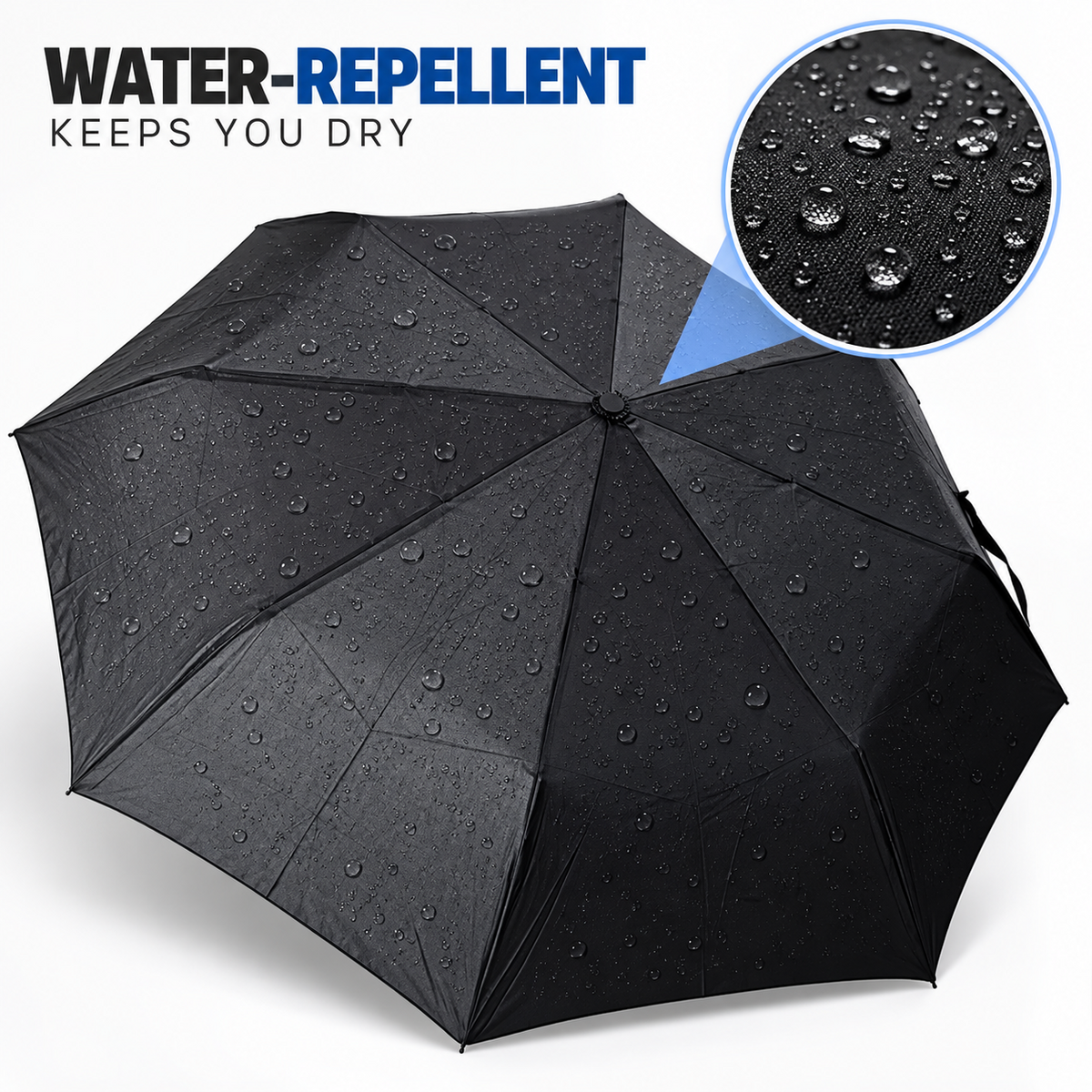 Compact Folding Umbrella Wind Resistant Lightweight Travel Rain Umbrella Black