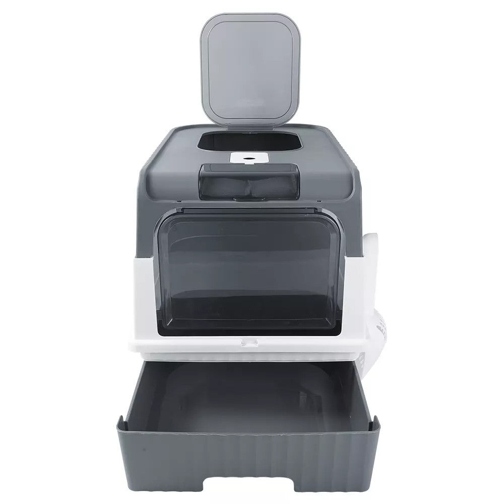 Large Enclosed Cat Litter Box Pull Out Drawer Anti-Splash Toilet Tray Grey UK