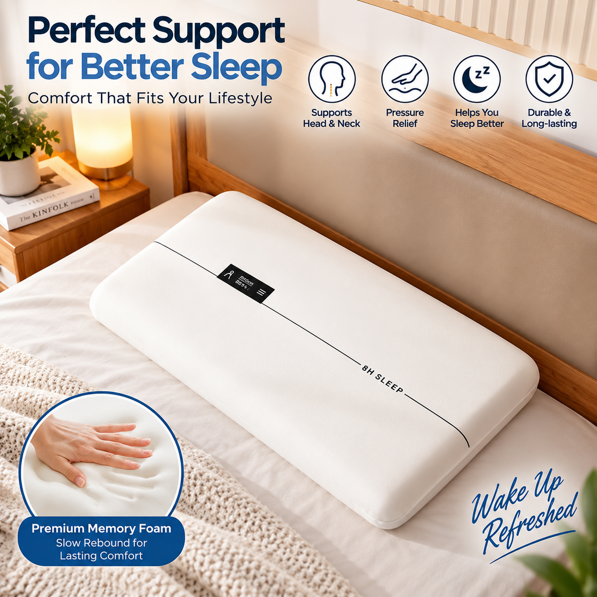 Memory Foam Pillow Neck Support Bed Sleeping Pillow Slow Rebound 70x40.5cm